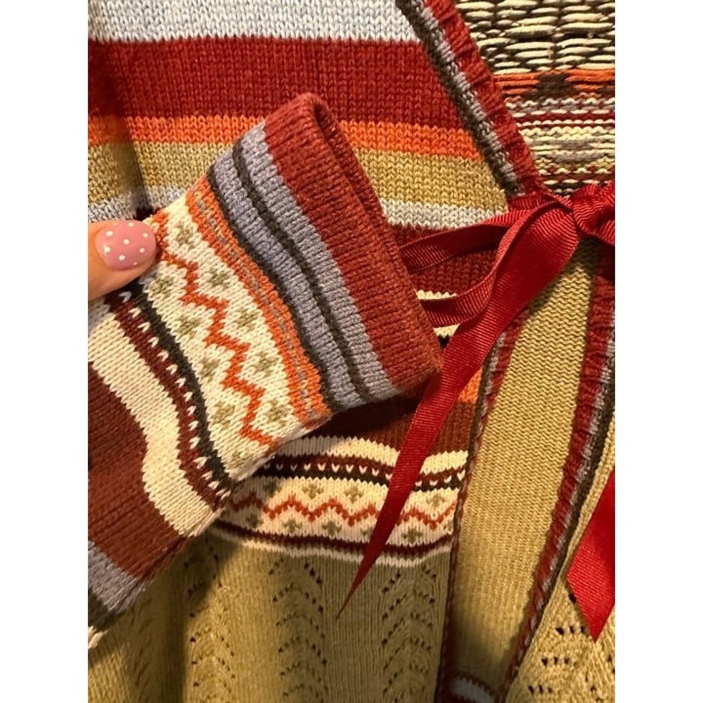 Hanna Andersson Womens M Cardigan Sweater Striped Fair Isle Storyteller Ribbon - Picture 5 of 7